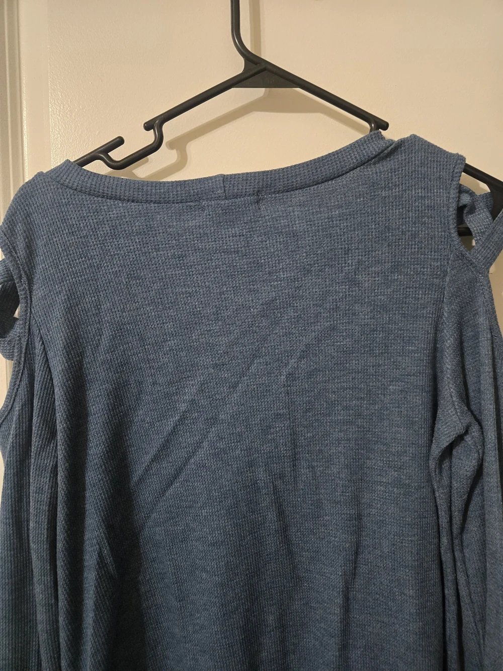 First Love Blue Cold-Shoulder Ribbed Knit Top - Picture 4 of 4